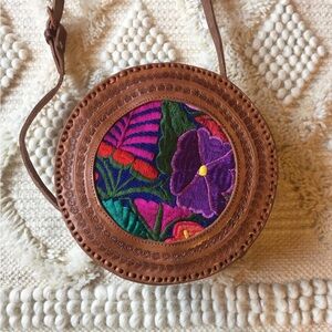 Authentic Mexican Round Leather Crossbody Bag